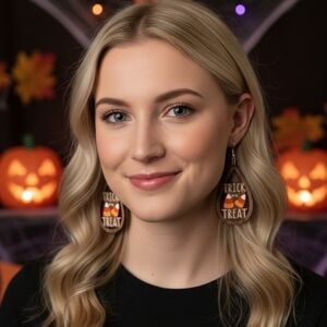 TRICK OR TREAT WOOD HANDCRAFTED HALLOWEEN EARRINGS